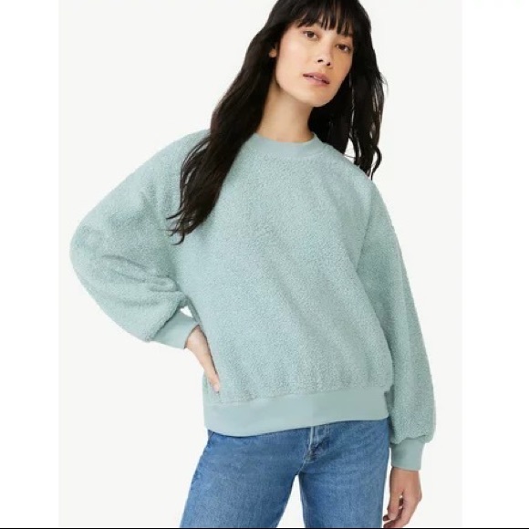 Free Assembly Women's Teddy Fleece Crewneck Sweatshirt Size XXL Silver Blue - Picture 3 of 4